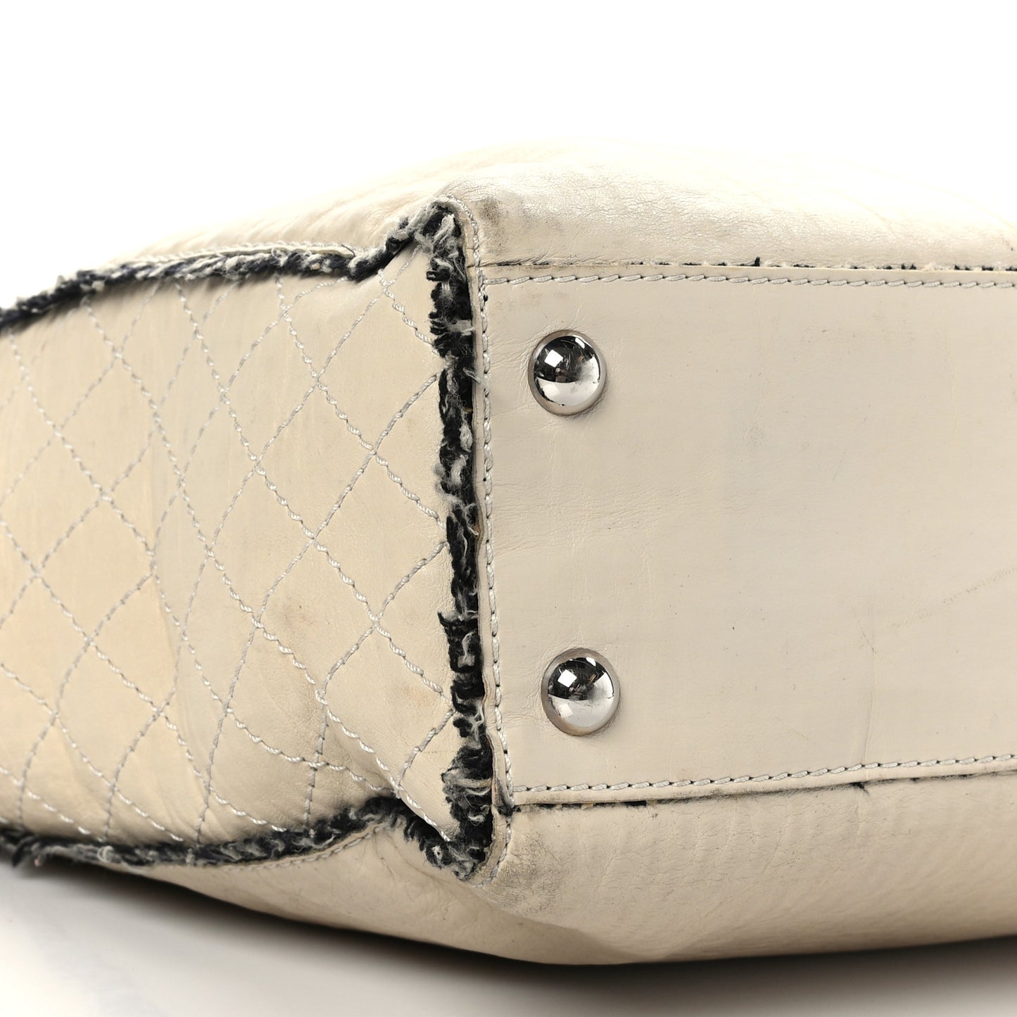 Glazed Calfskin Tweed Tweedy Shopping Tote White