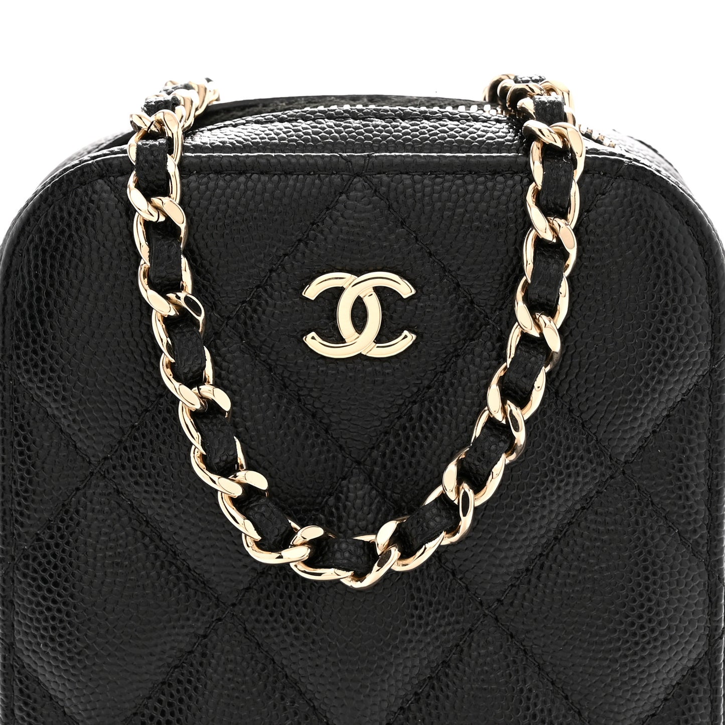 Caviar Quilted Phone Holder Wallet On Chain WOC Black