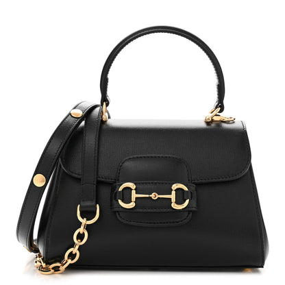 Gucci Glazed Textured Calfskin Mini Horsebit 1955 Top Handle Flap Bag Black 1 of 11