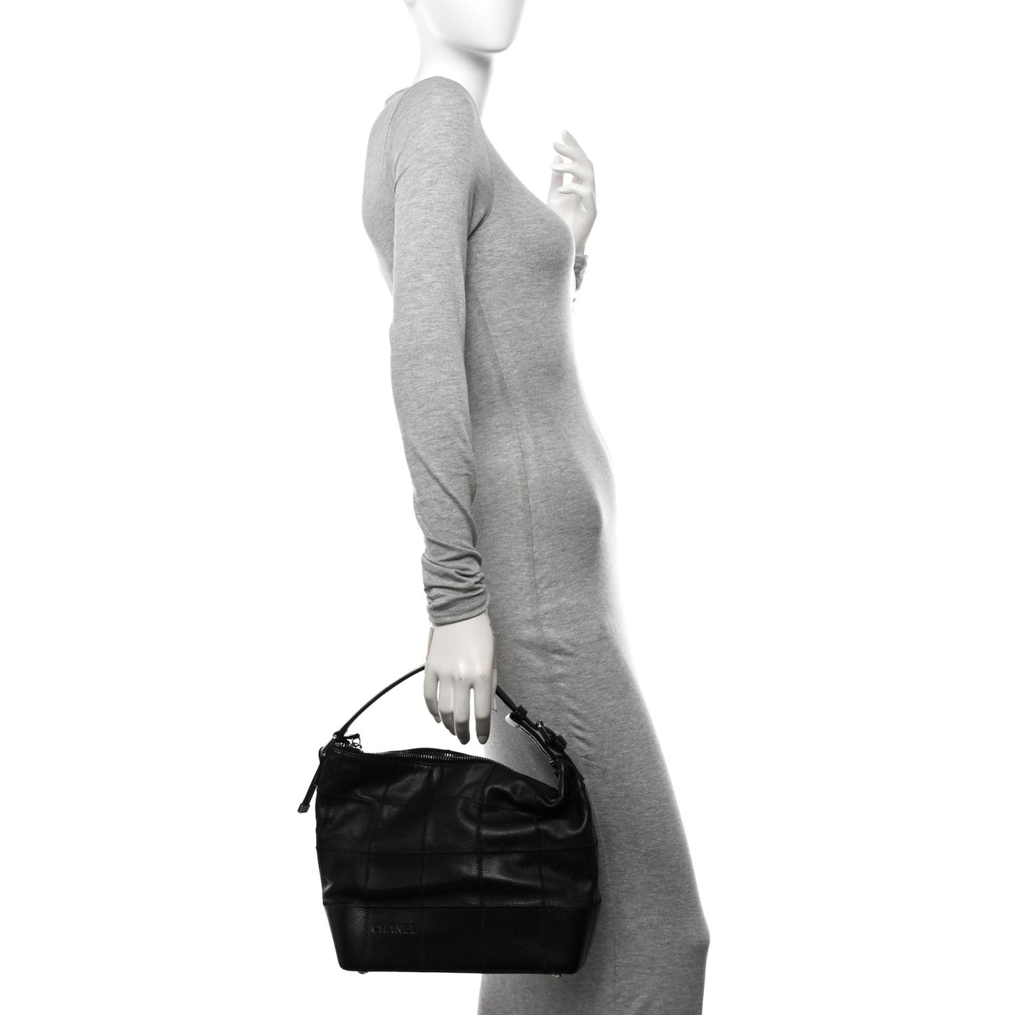 Caviar Square Stitched Hobo Black
