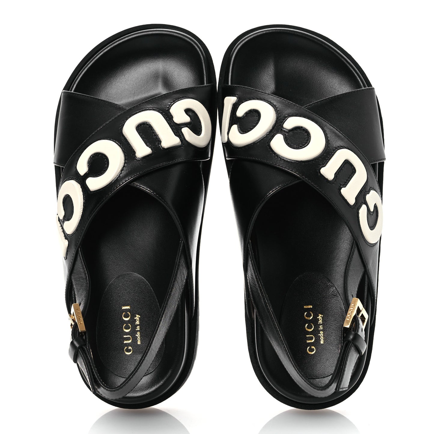 Logo Calfskin Slingback Sandals 36 Black