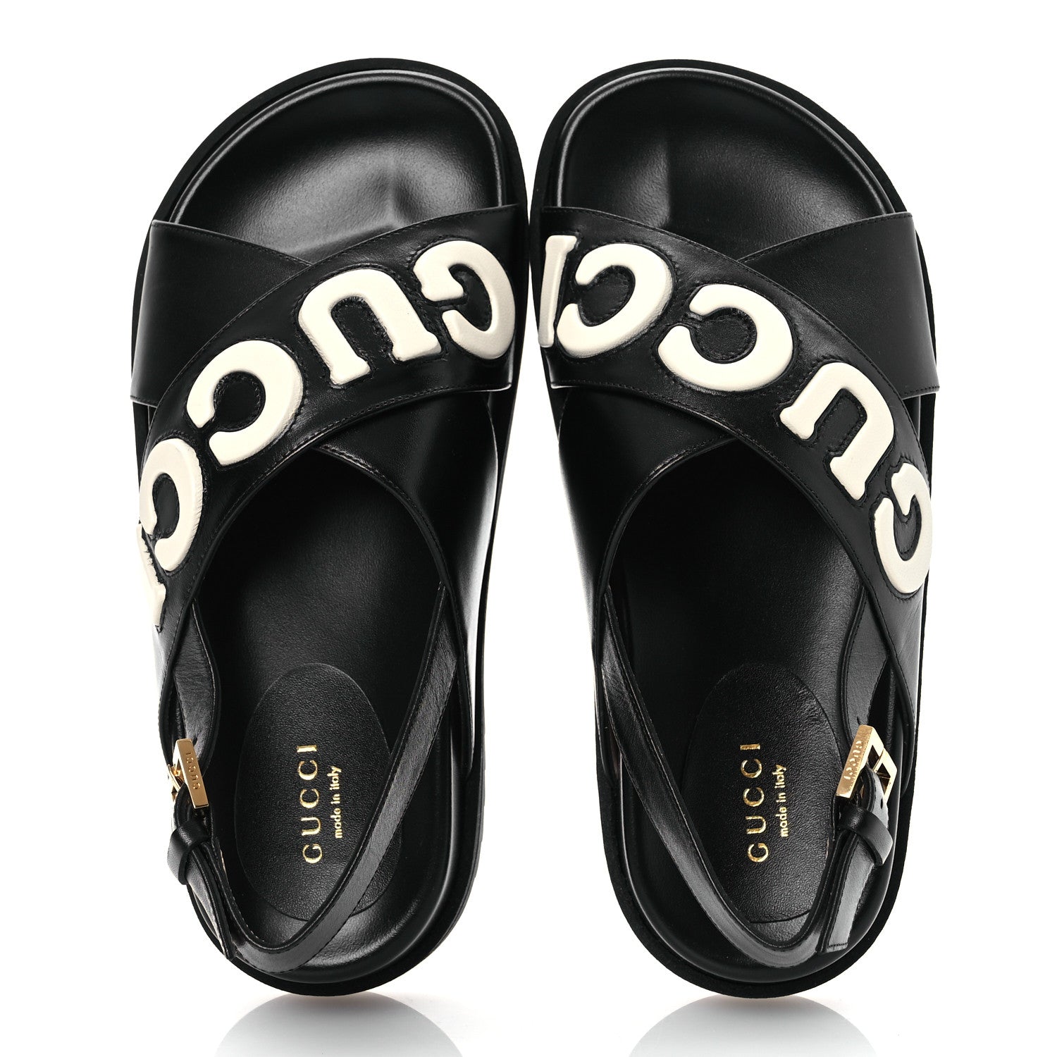 Gucci Logo Calfskin Slingback Sandals 36 Black 2 of 12