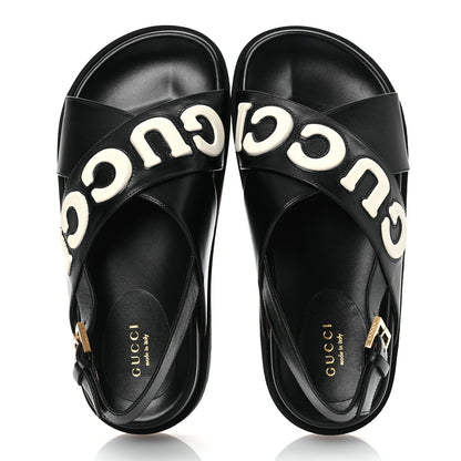 Gucci Logo Calfskin Slingback Sandals 36 Black 2 of 12