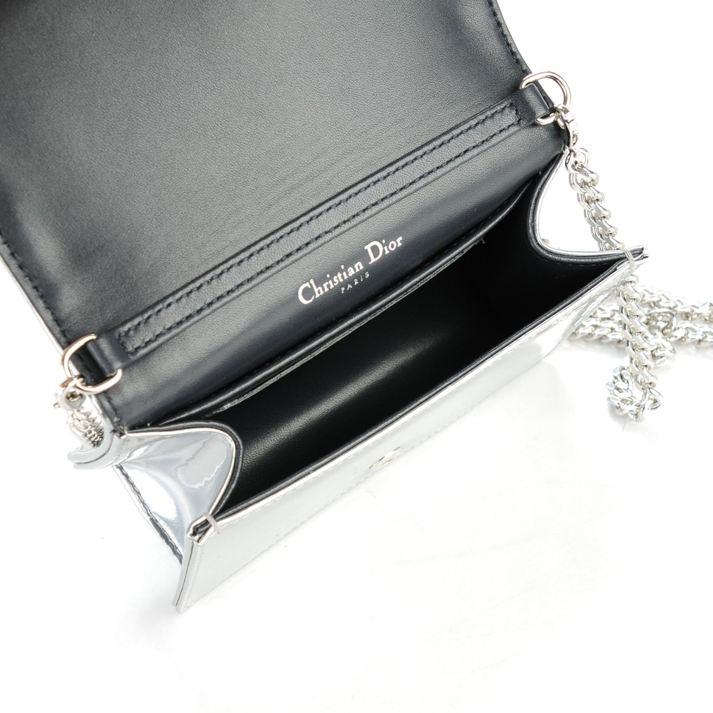 Metallic Patent Micro-Cannage Baby Diorama Flap Bag Silver