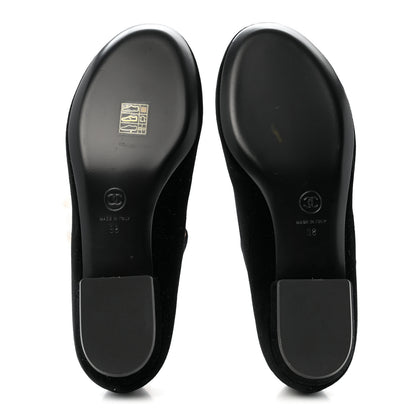 Chanel Velvet Grosgrain Bow Mary Jane Flats 38 Black White 6 of 11
