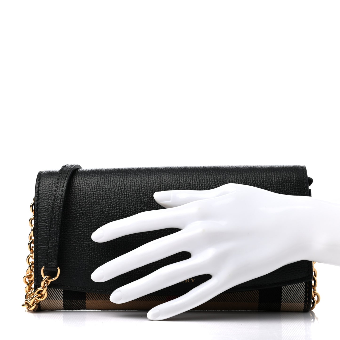 Grainy Calfskin House Check Henley Wallet On Chain Black