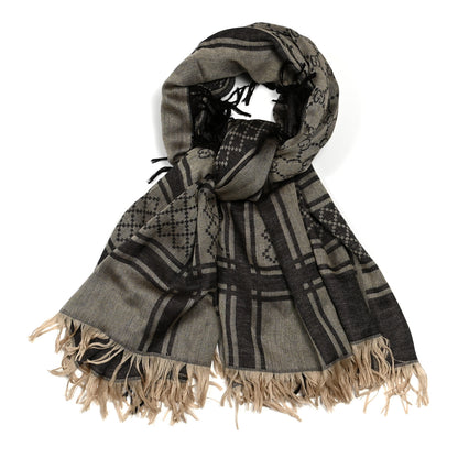 Gucci Wool Silk GG Monogram Diamante Plaid Surviee Shawl Beige Dark Brown 1 of 3