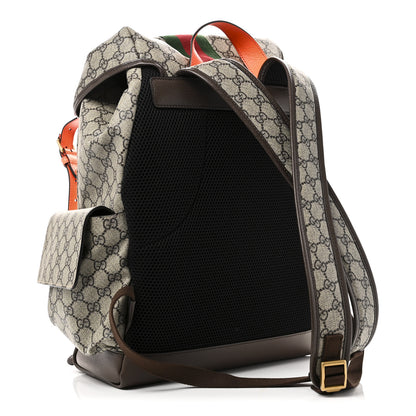 Gucci GG Supreme Monogram Medium Ophidia Double Buckle Backpack Beige Ebony Neon Orange 3 of 9