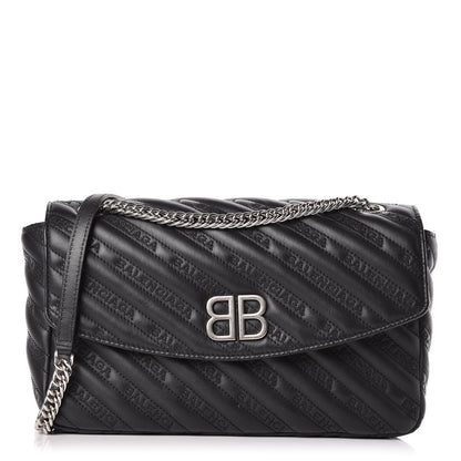 Balenciaga Calfskin Logo Matelasse M BB Chain Shoulder Bag Black 1 of 10
