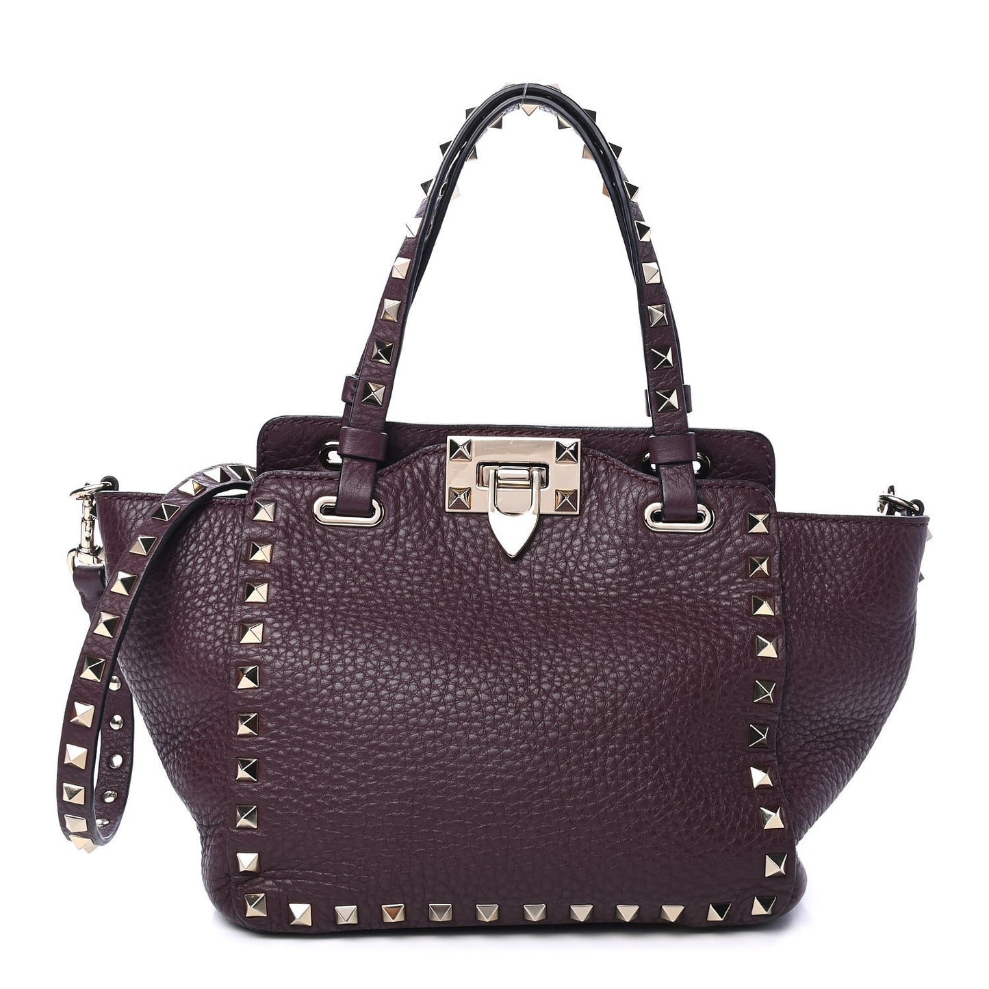 Pebbled Calfskin Mini Rockstud Tote Rubin