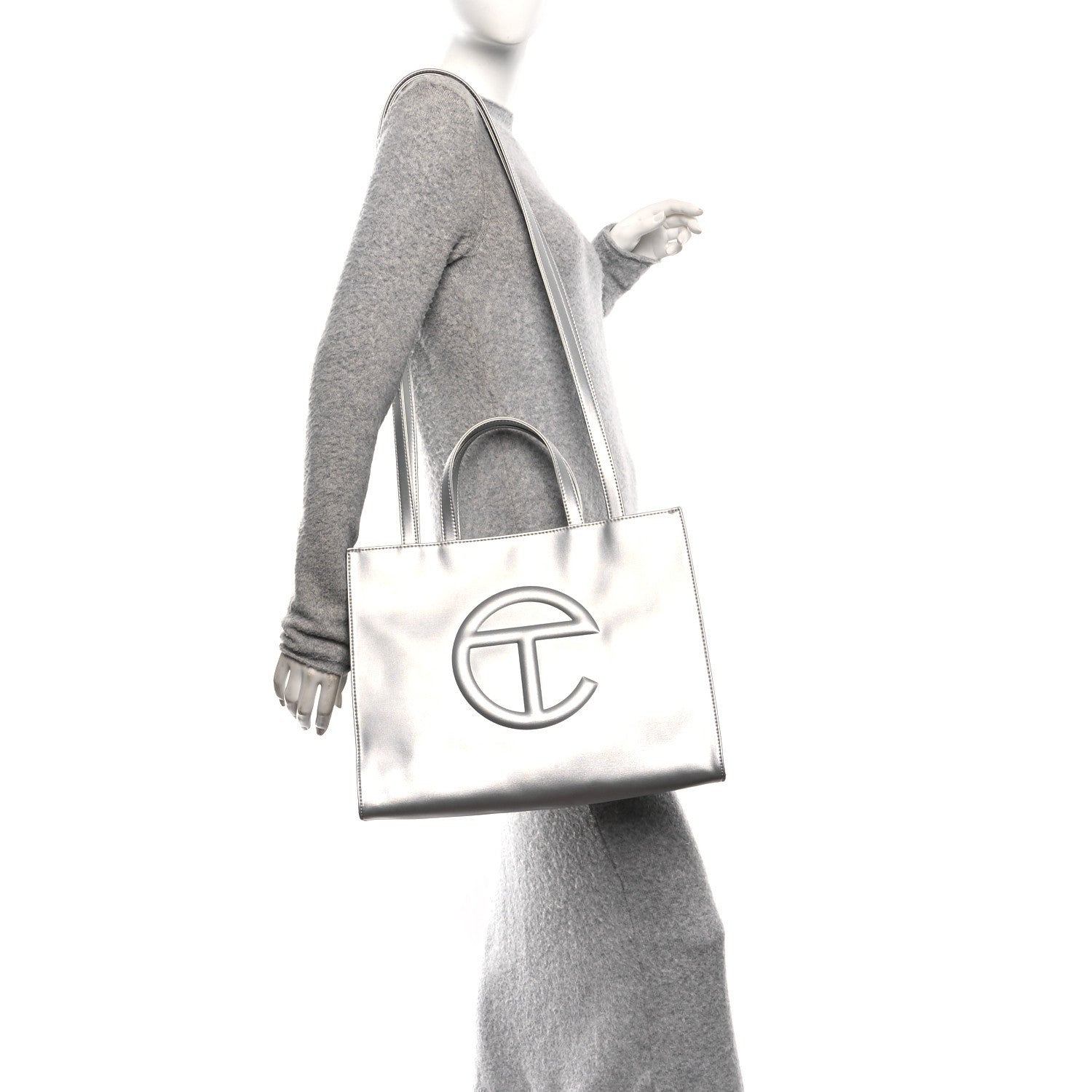 Telfar Metallic Vegan Leather Medium Shopping Bag Silver 2 of 10