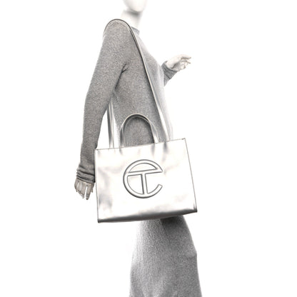Telfar Metallic Vegan Leather Medium Shopping Bag Silver 2 of 10