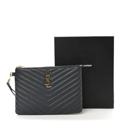 Saint Laurent Calfskin Matelasse Chevron Monogram A5 Wristlet Dark Smog 8 of 8