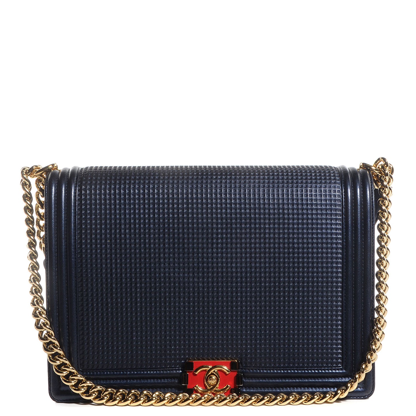 Lambskin Embossed Large Boy Cube Flap Navy Blue
