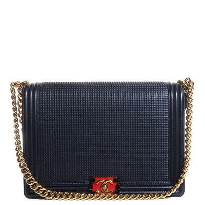 Chanel Lambskin Embossed Large Boy Cube Flap Navy Blue 1 of 8