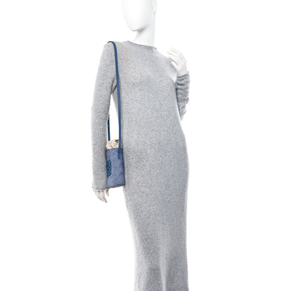 Loewe Iraca Palm Calfskin Anagram Square Pocket Bucket Bag Natural Denim Blue 2 of 11