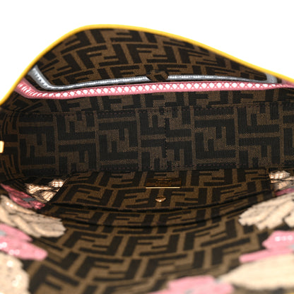 Fendi Fabric Jacquard FF Floral Embroidered Baguette Tobacco Moro Multicolor 5 of 10