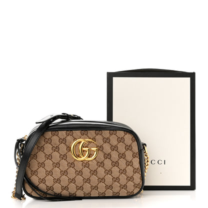 Gucci Monogram Matelasse Diagonal Small GG Marmont Chain Shoulder Bag Beige Black 12 of 12