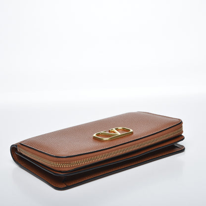 Valentino Garavani Grained Calfskin Vlogo Zip Around Wallet Saddle Brown 3 of 9