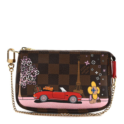 Louis Vuitton Damier Ebene 2019 Christmas Animation Mini Pochette Accessories Red 1 of 8