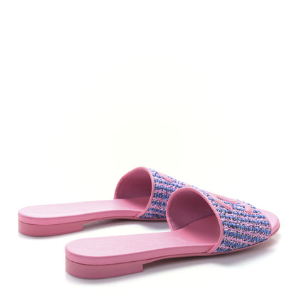 Chanel Tweed Lambskin CC Mules 37.5 Pink Blue 4 of 8