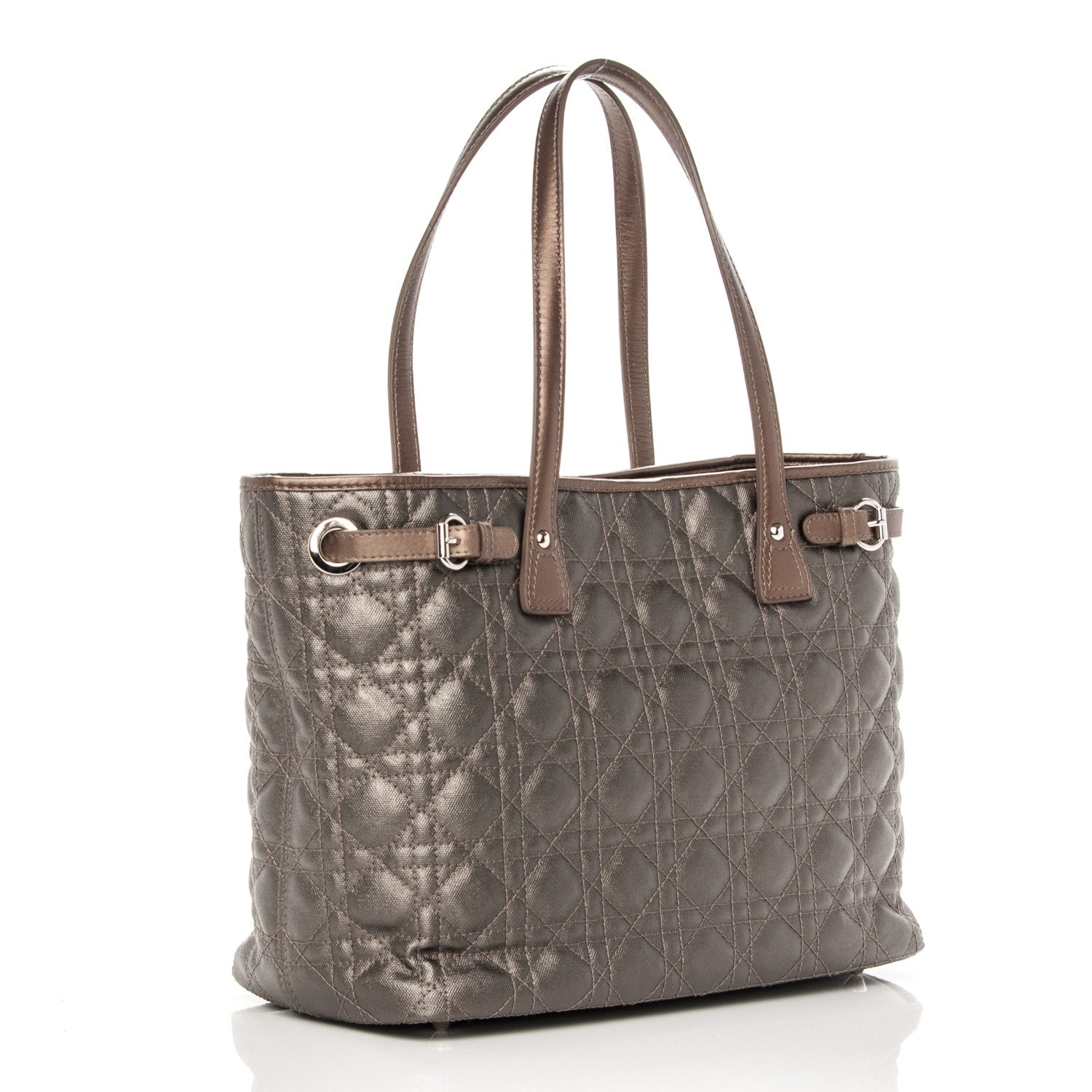 Christian Dior Metallic Canvas Cannage Small Panarea Tote Brown 3 of 7