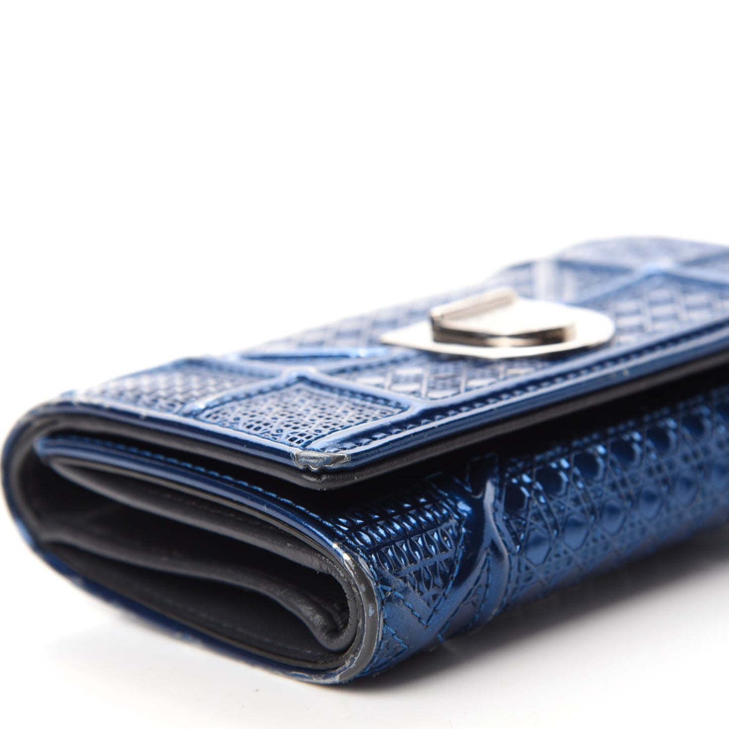 Metallic Patent Micro-Cannage Diorama Elancee Wallet Mirror Blue