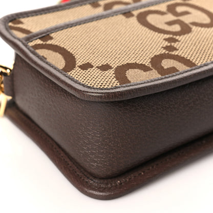 Gucci Monogram Jumbo GG Textured Dollar Calfskin Web Mini Crossbody Bag Camel Ebony New Acero 8 of 9