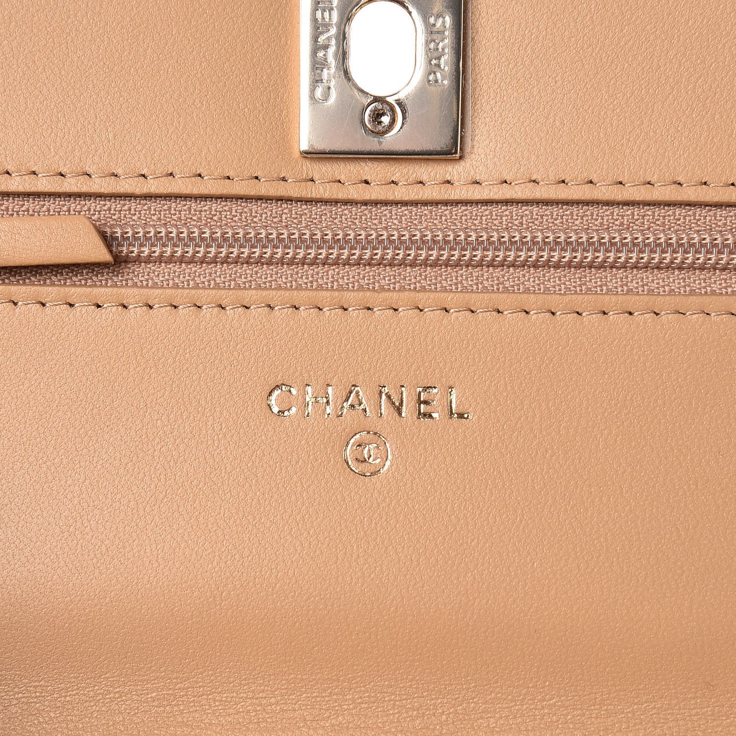 Lambskin Chevron Quilted Trendy CC Wallet On Chain WOC Beige