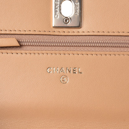 Chanel Lambskin Chevron Quilted Trendy CC Wallet On Chain WOC Beige 6 of 14