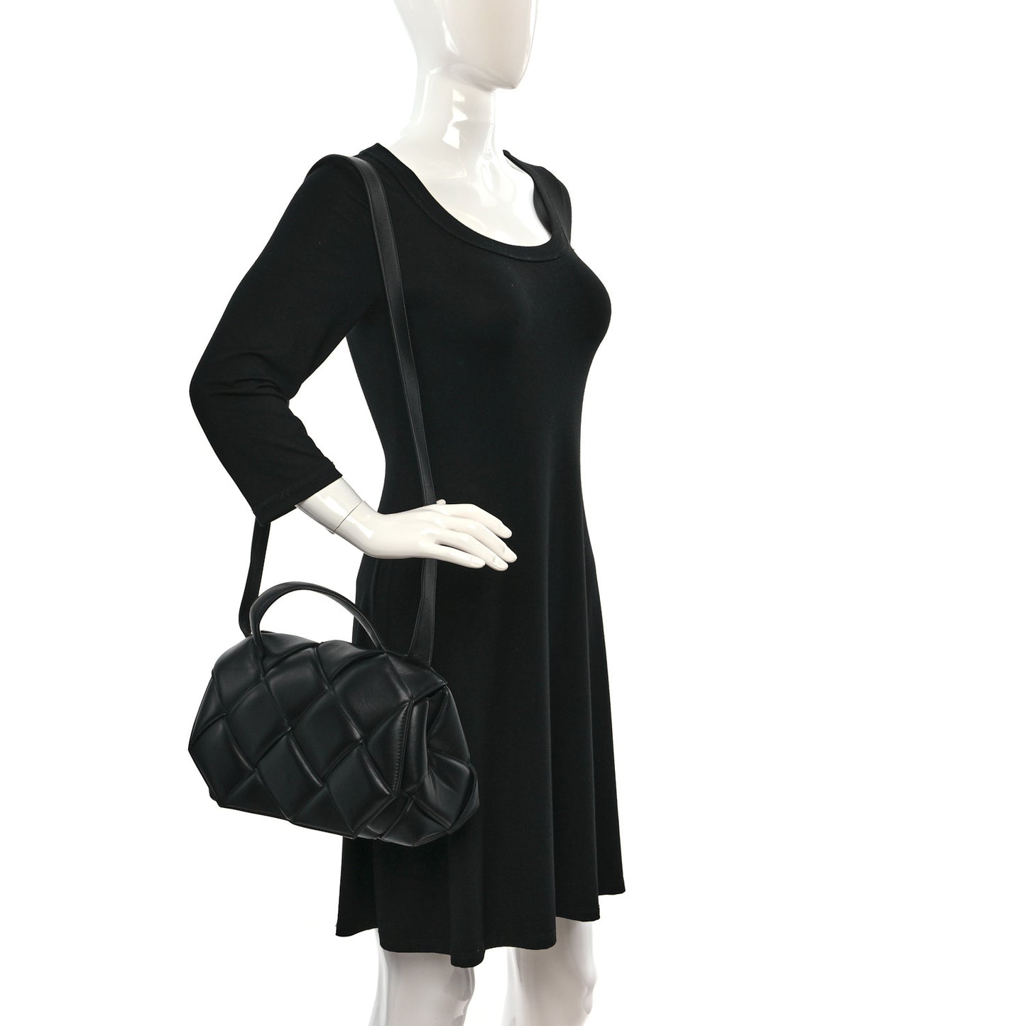 Nappa Intreccio Padded Top Handle Shoulder Bag Black