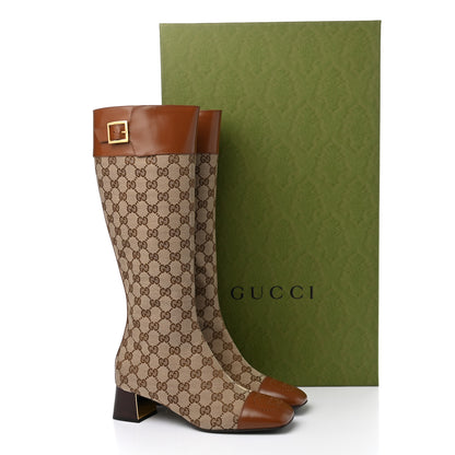 Gucci Monogram Cordovan Lux GG Knee High Boots 38 Beige Cuir 10 of 10
