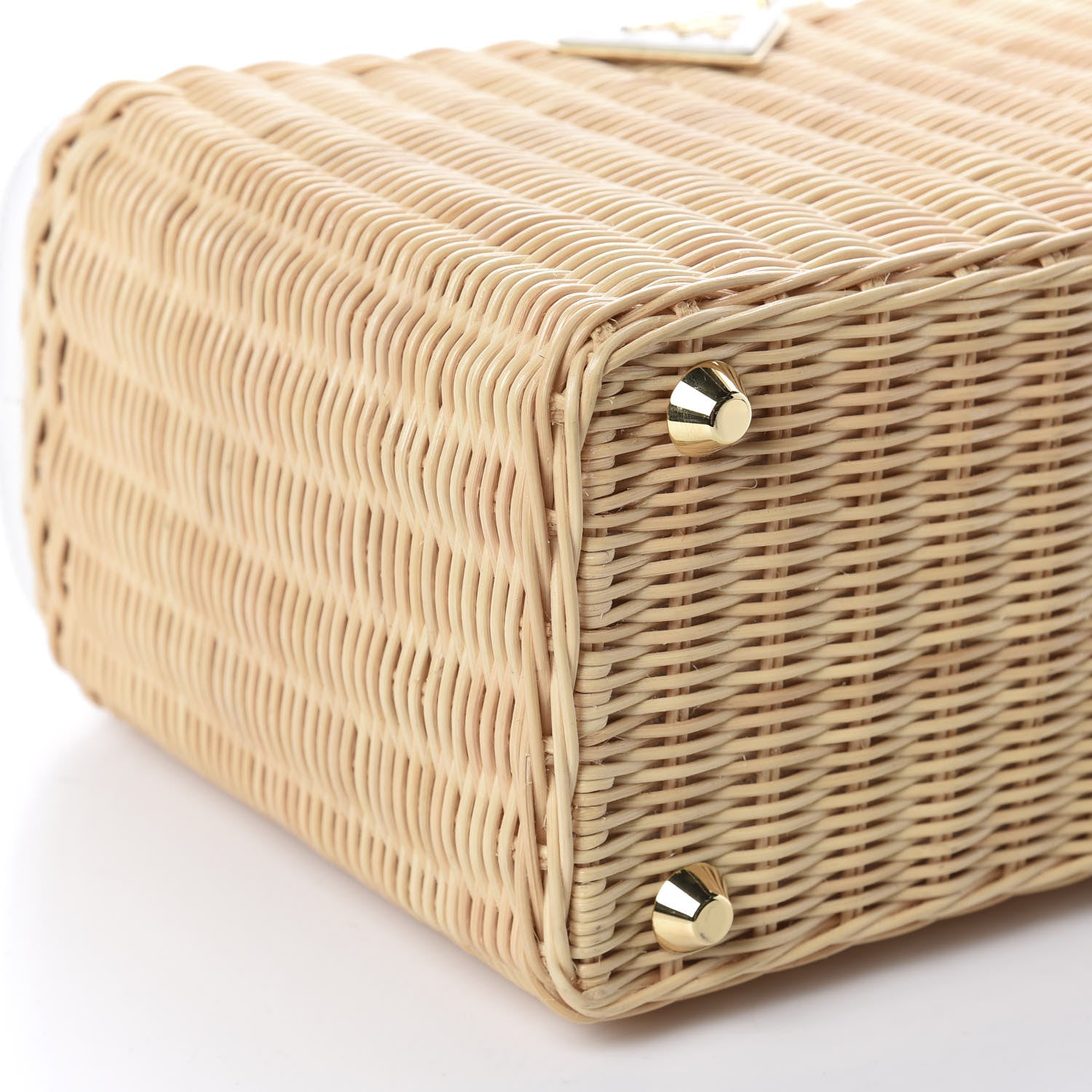 Prada Canvas Wicker Shoulder Bag White Tan 7 of 10