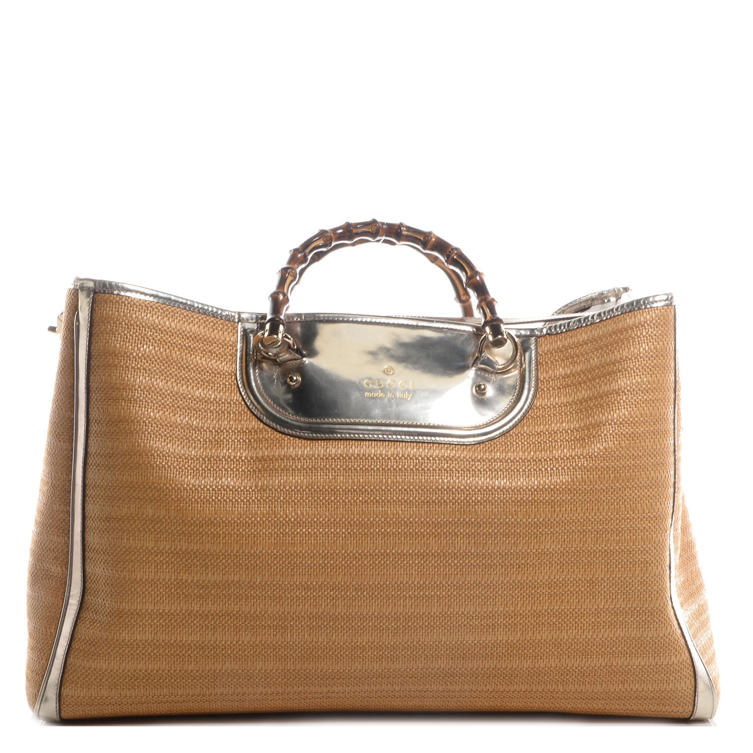 Gucci Straw Bamboo Handle Tote Silver 1 of 10