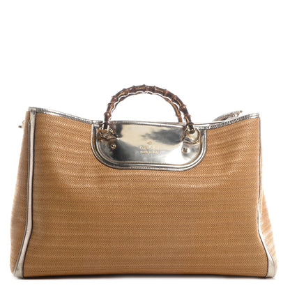 Gucci Straw Bamboo Handle Tote Silver 1 of 10