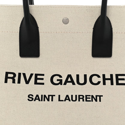 Saint Laurent Linen Calfskin Small Rive Gauche Tote Greggio Natural 8 of 10