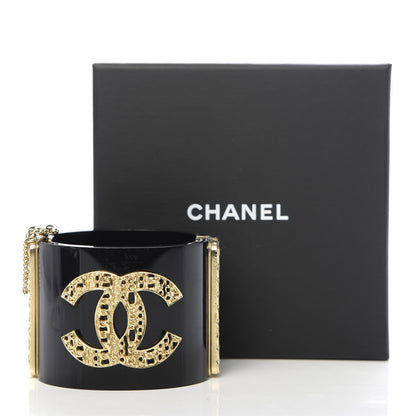 Chanel Resin CC Wide Cuff Black Gold 5 of 5