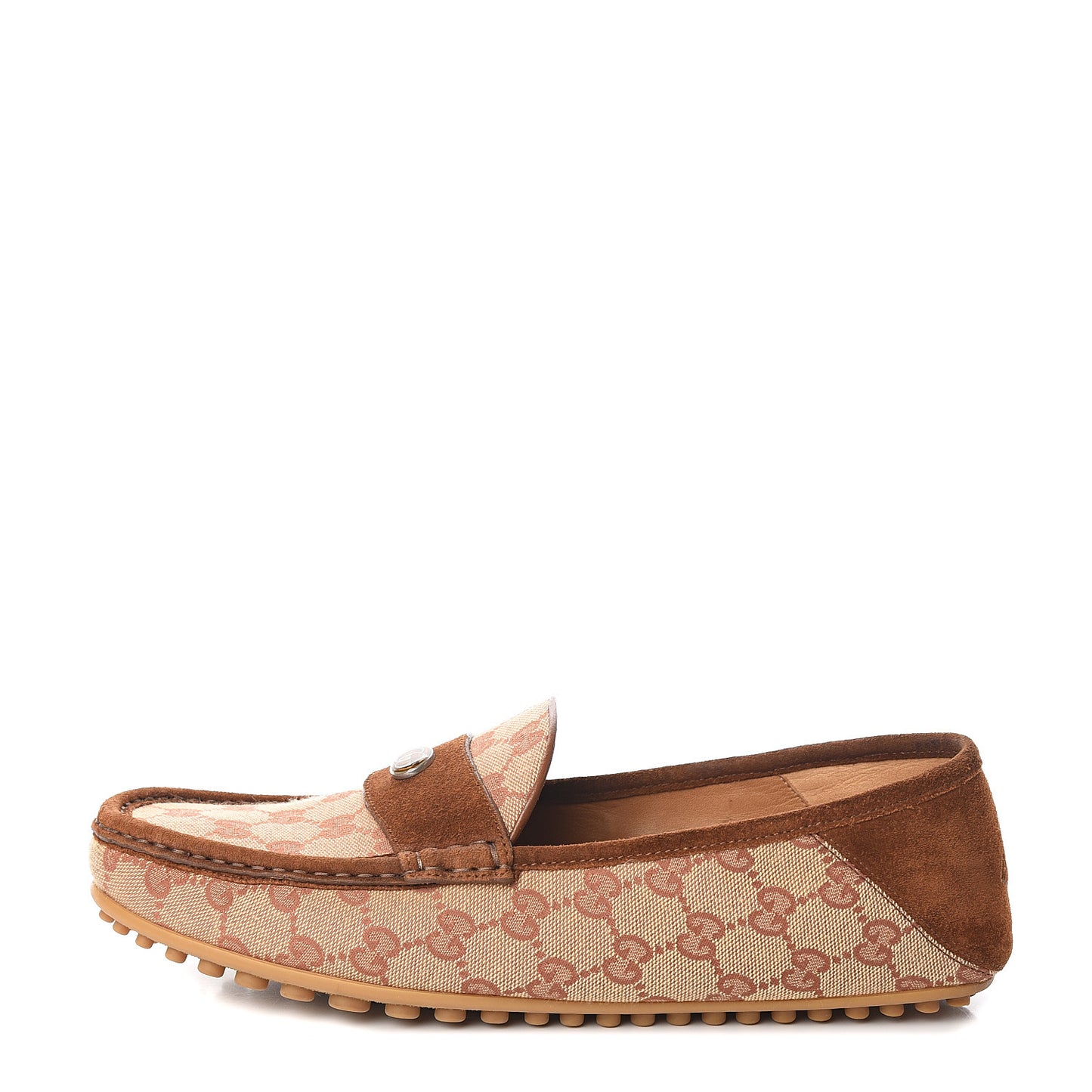 GG Monogram Suede Mens Driver Loafers 9.5 Beige Ruggine Cuir