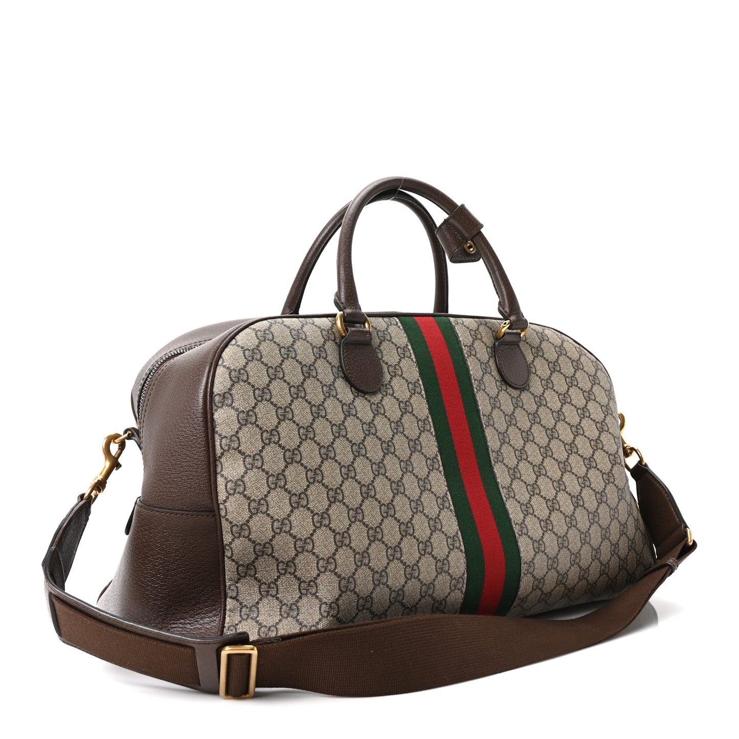 GG Supreme Monogram Textured Dollar Calfskin Web Large Savoy Bowling Bag Beige Ebony New Acero