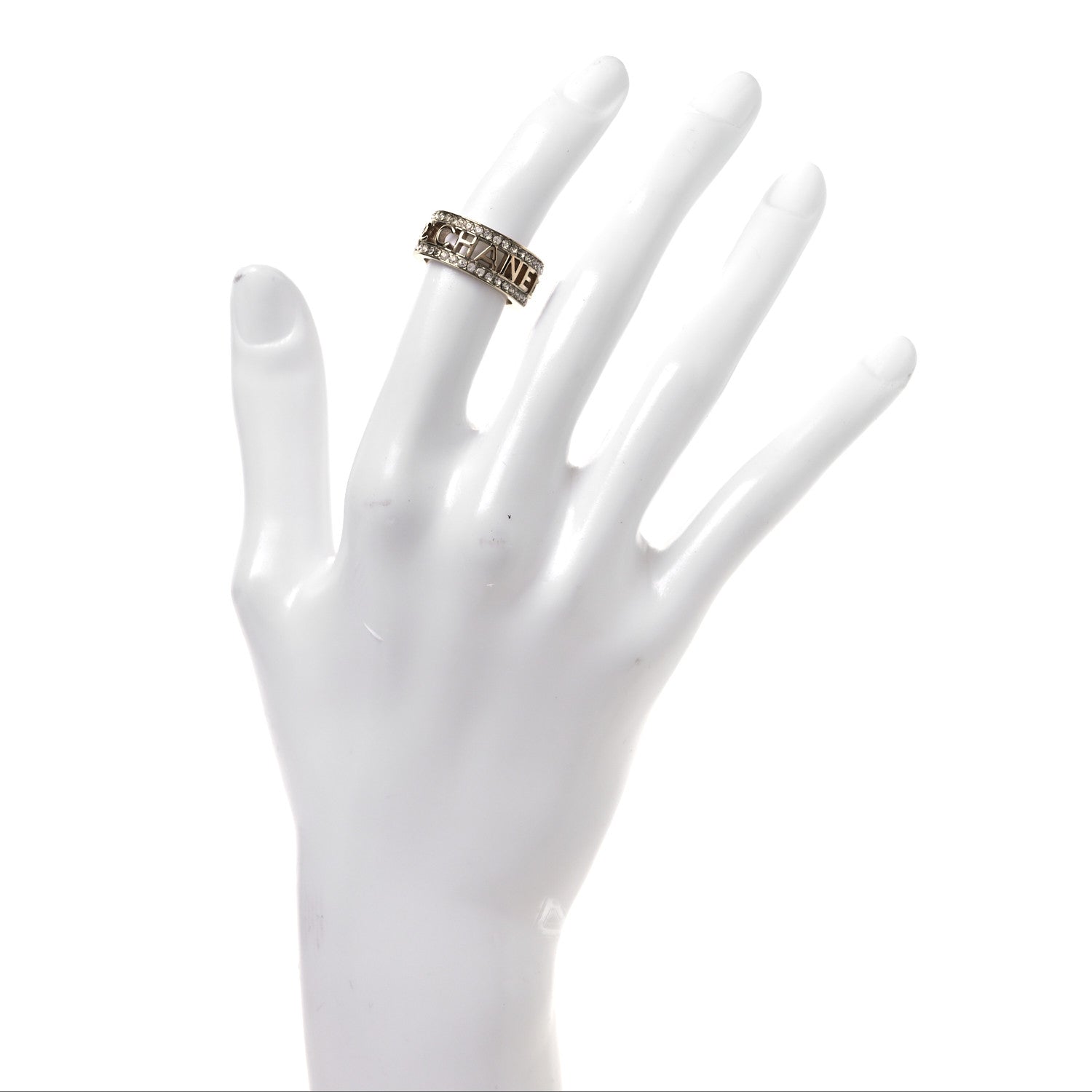 Chanel Metal Crystal Bow-tiful CC Logo Ring 53 6.5 Gold 2 of 5
