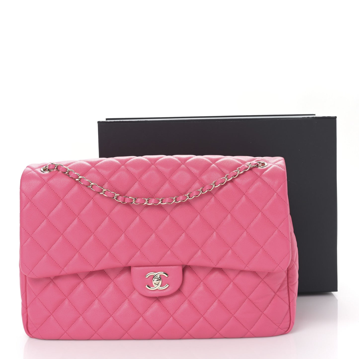 Caviar Quilted XXL Travel Flap Bag Dark Pink