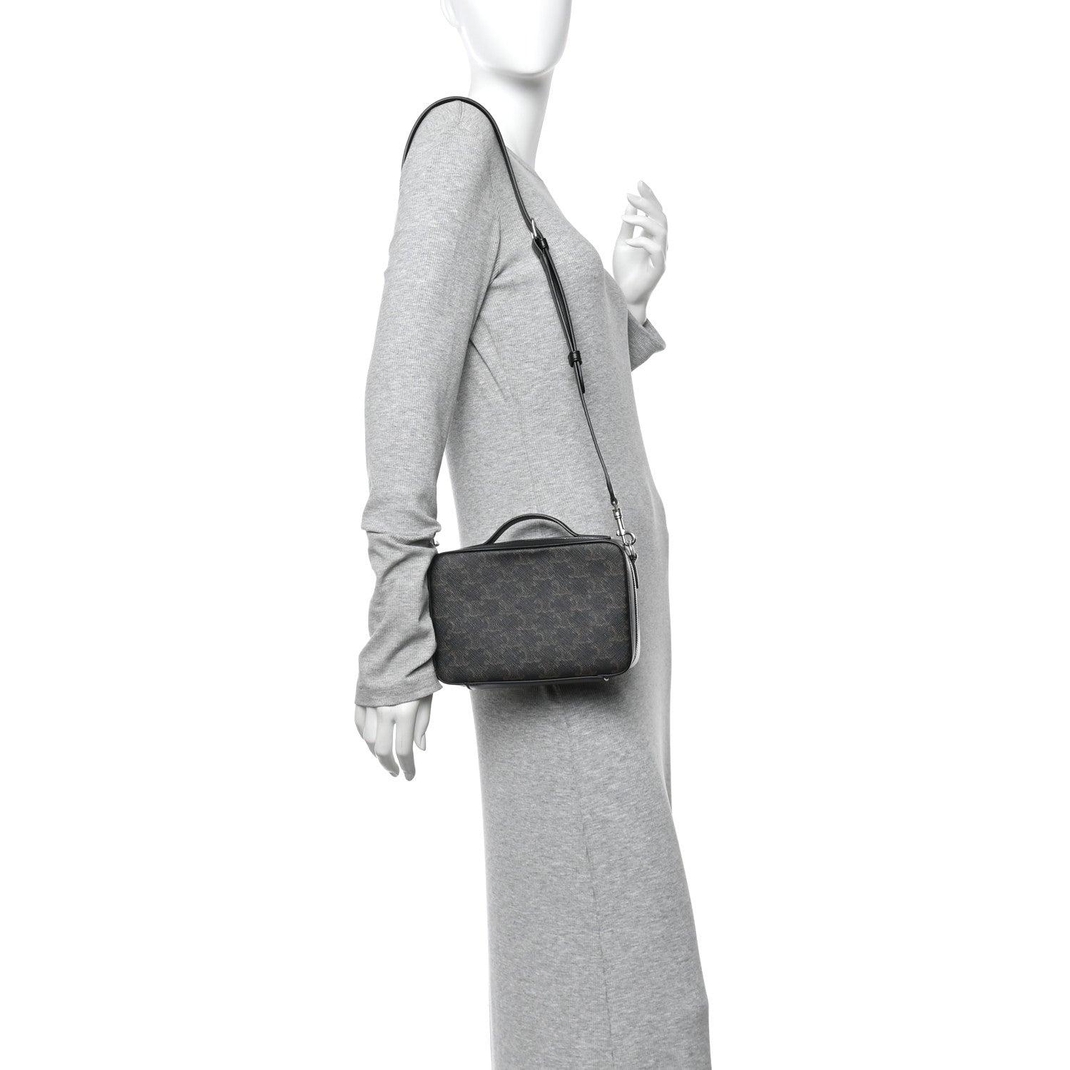 Celine Triomphe Canvas Top Handle Messenger Box Black 2 of 9