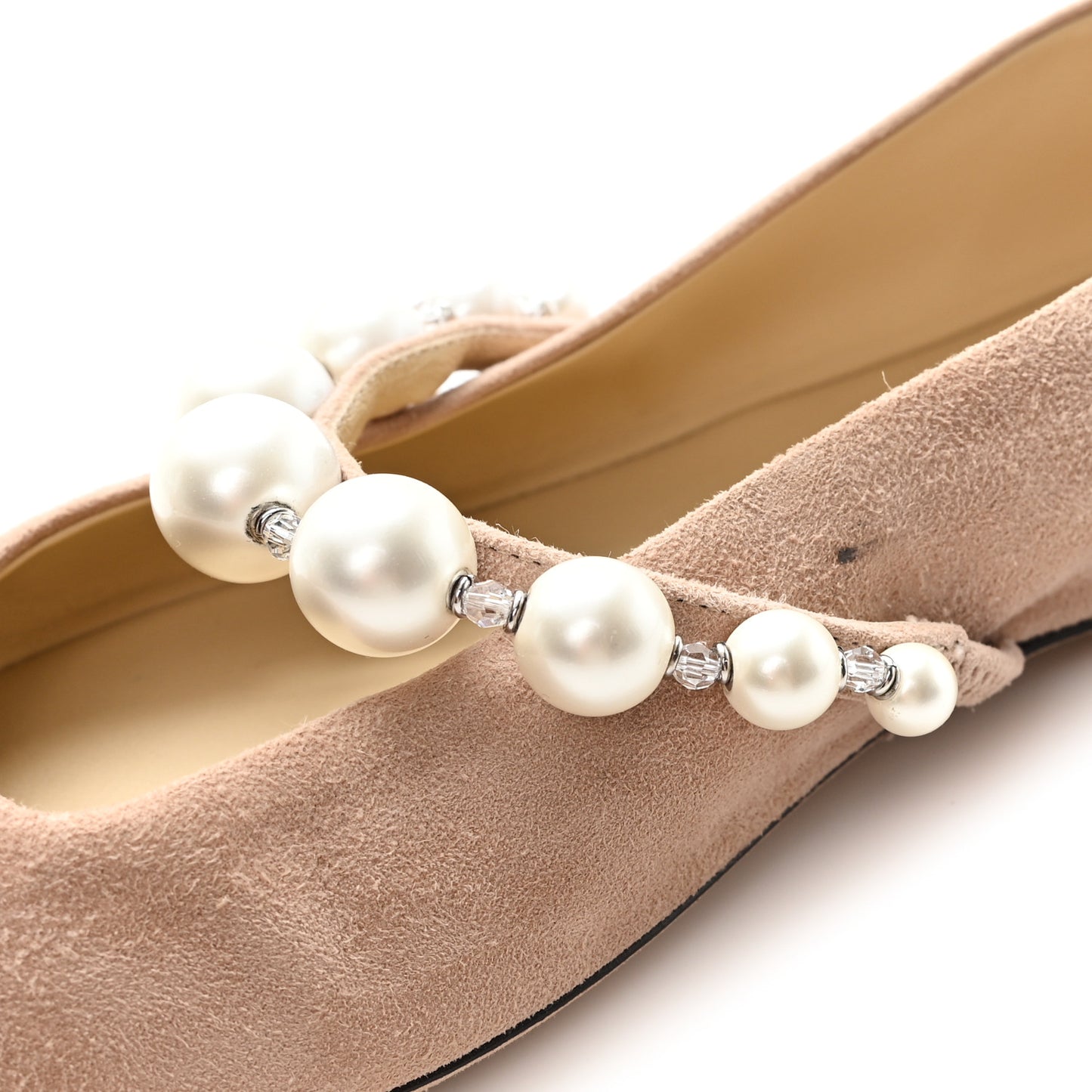 Suede Pearl Embellished Ade Flat 38 Ballet Pink