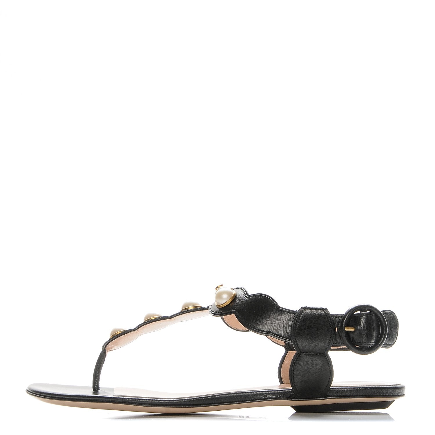 Gucci Nappa Willow Pearl Thong Sandals 36 Black 1 of 8