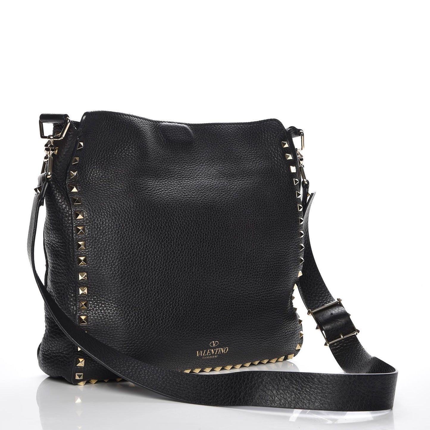 Pebbled Calfskin Large Rockstud Flip-Lock Messenger Bag Black