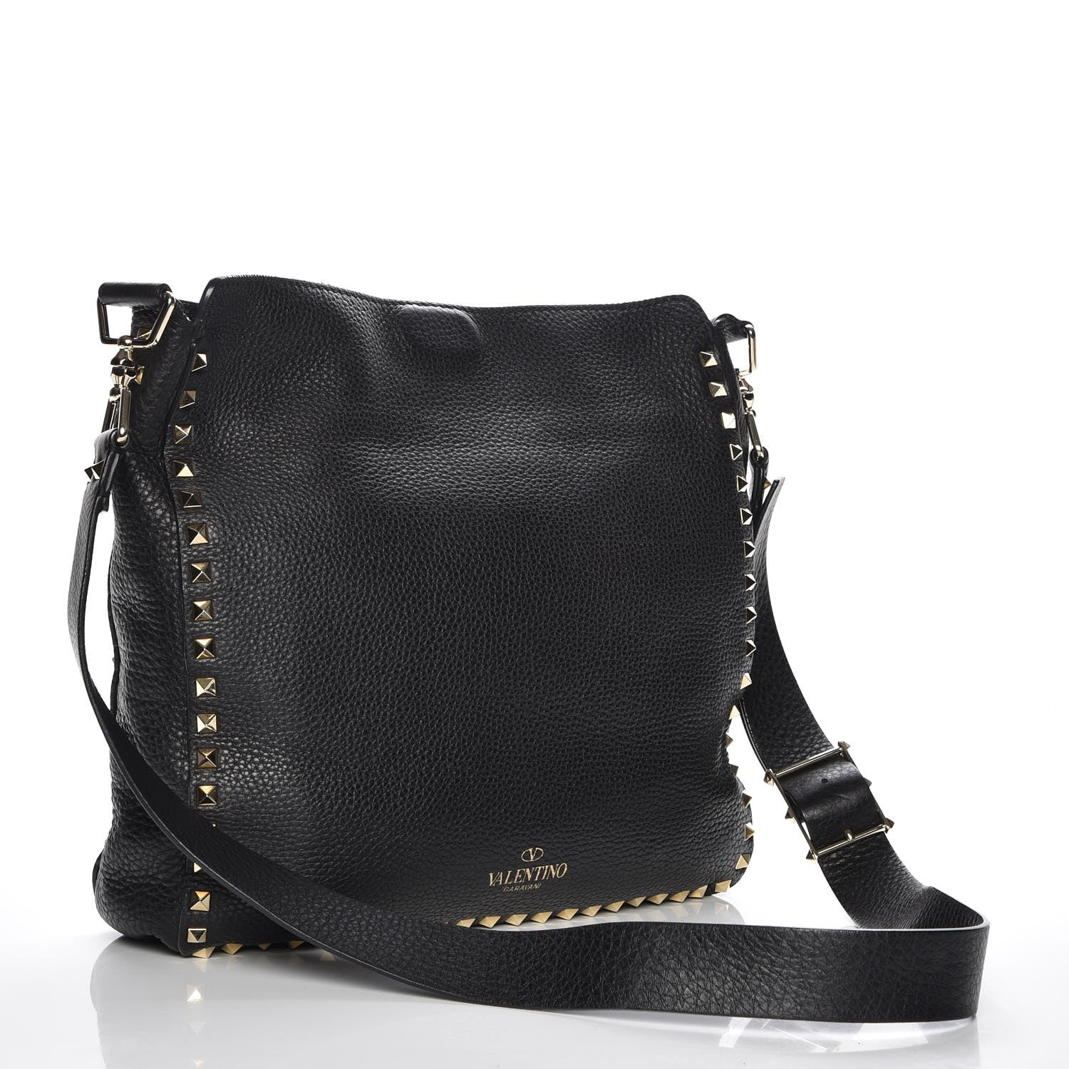 Valentino Garavani Pebbled Calfskin Large Rockstud Flip-Lock Messenger Bag Black 3 of 9