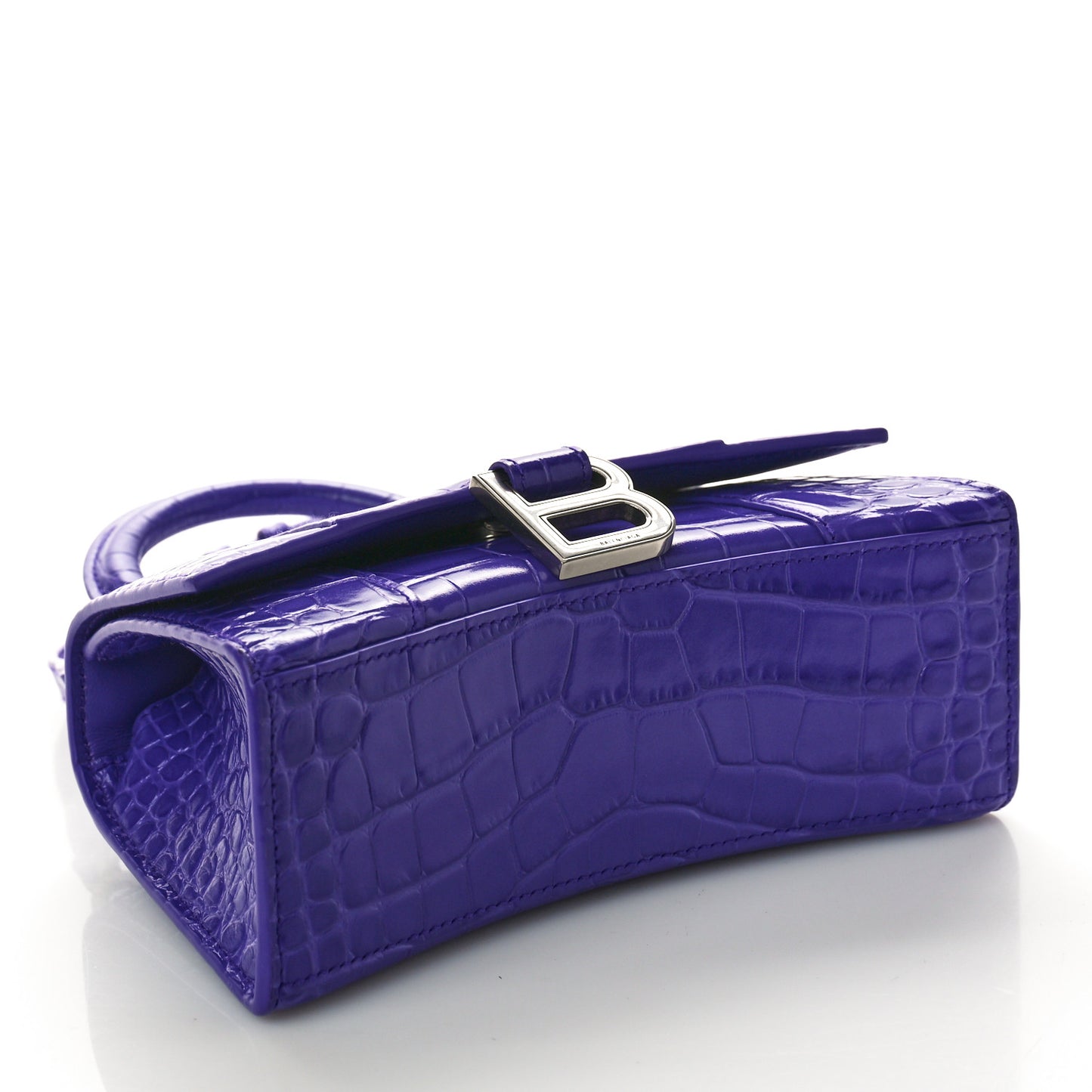 Shiny Calfskin Crocodile Embossed Hourglass Top Handle Bag XS Viola
