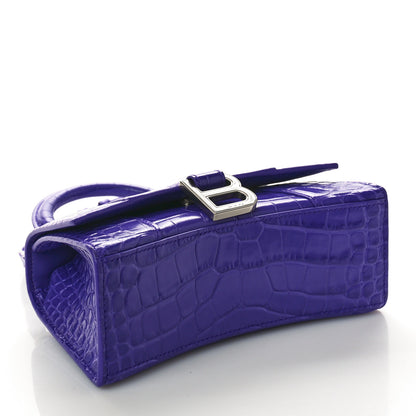 Balenciaga Shiny Calfskin Crocodile Embossed Hourglass Top Handle Bag XS Viola 4 of 8