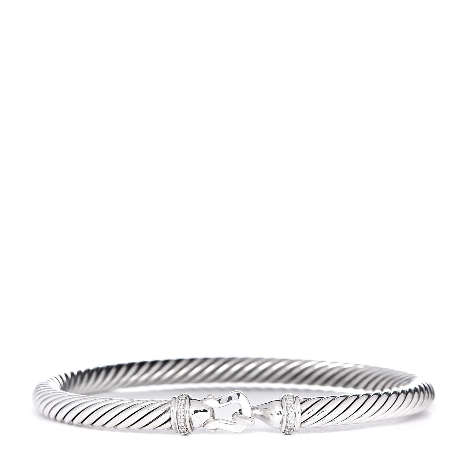 David Yurman Sterling Silver Diamond 5mm Cable Buckle Bracelet 1 of 5