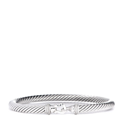 David Yurman Sterling Silver Diamond 5mm Cable Buckle Bracelet 1 of 5